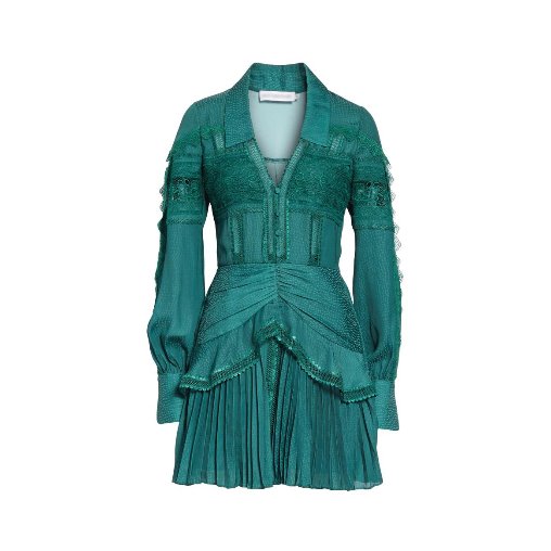 green jacquard lace trimmed mini dress