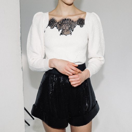 Lace Puff Sleeve Knit