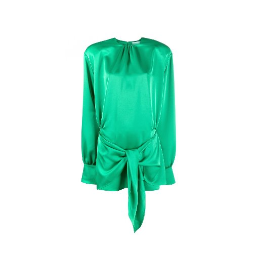 Green Satin Wrapped Skirt Dress